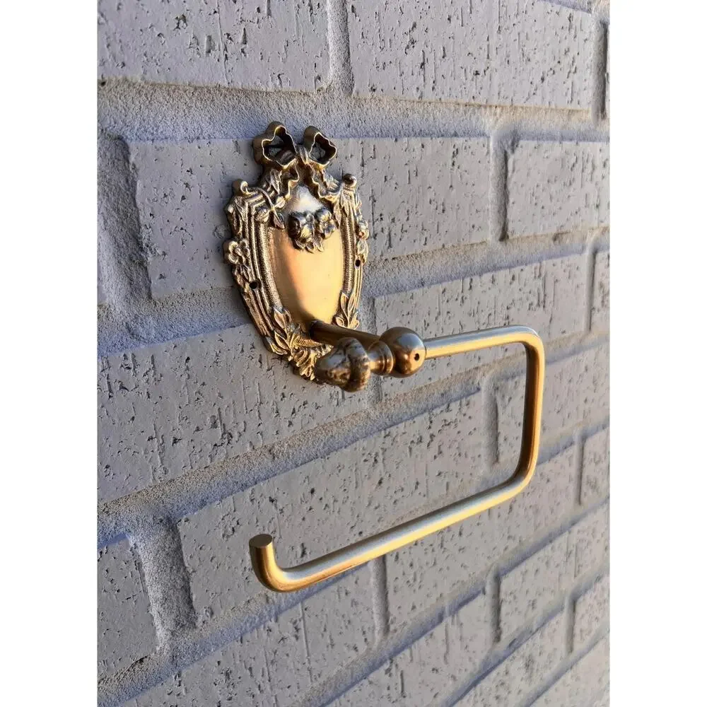 Antique Brass Bathroom Hardware  | Solid Brass Towel Ring & Toilet Paper Holder